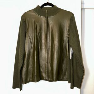 Pendleton Vintage XL Leather and Merino Wool Knit Olive Green Womens Jacket NWT